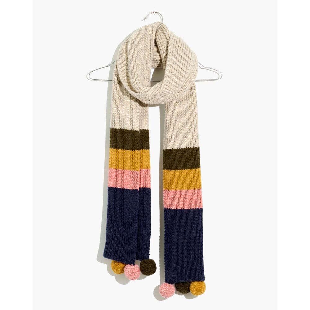 Madewell Striped Pom Pom Scarf in Heather Sand One Size
